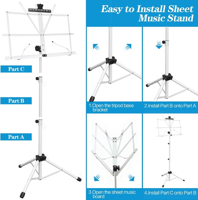DkOvn 1 Pack Music Stand, 2 in 1 Dual-Use Folding Sheet Music Stand, Lightweight Portable Adjustable Desktop Book Stand with Music Sheet Clip Holder & Carrying Bag - Image 5